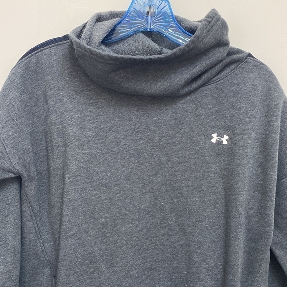 Under Armour Cowl Funnel Neck Grey Front Pocket Fleece Sweater Size Small - Picture 2 of 12